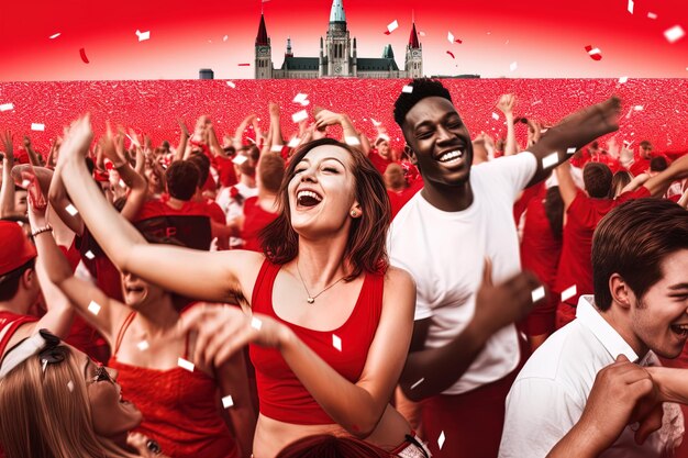 Un grupo de personas con trajes rojos bailando frente a un castillo.