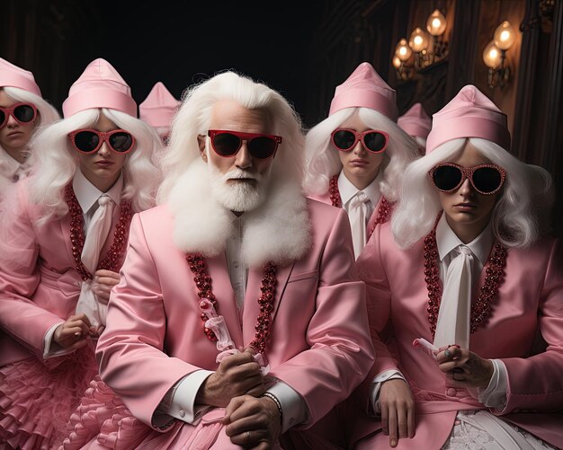 Foto un grupo de personas con trajes rosados y gafas de sol