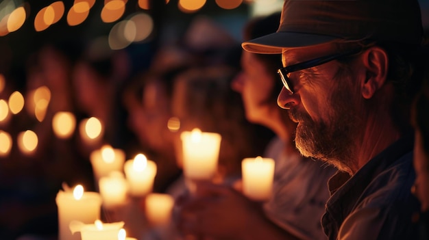 Foto grupo de personas con velas encendidas en las manos en una vigilia por el día mundial del cáncer