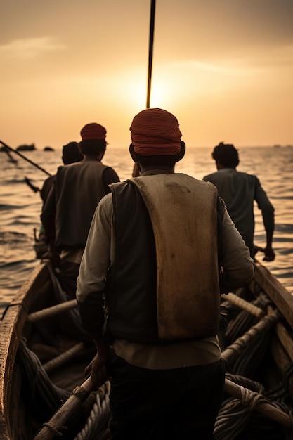 Un grupo de pescadores en un barco de pesca.