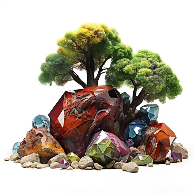 Un grupo de piedras coloridas en forma de árbol