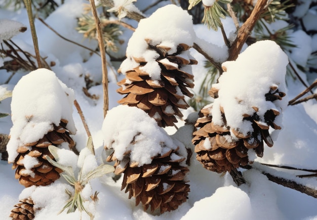 un grupo de piñas cubiertas de nieve