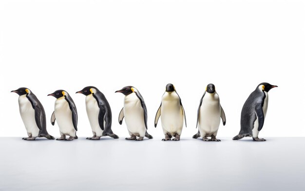 Un grupo de pingüinos caminando por el hielo aislados en el blanco