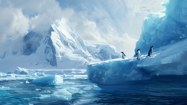 Un grupo de pingüinos de pie en la cima de un iceberg