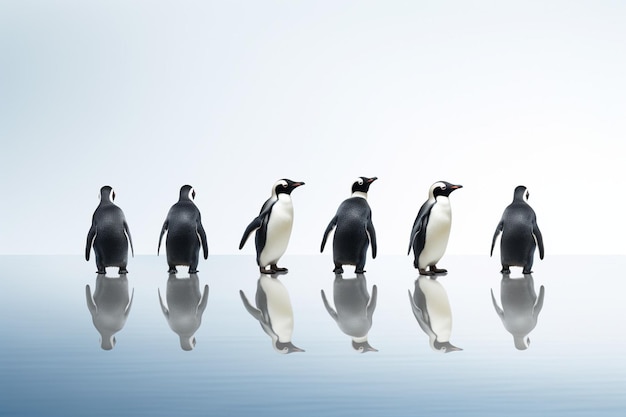 Foto un grupo de pingüinos con uno siendo un pingüino en la espalda