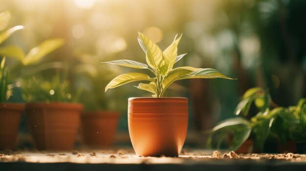 Grupo de plantas en maceta en la mesa