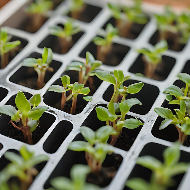 un grupo de plantas que se encuentran en un recipiente