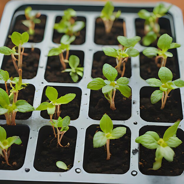 Foto un grupo de plantas que están en una bandeja