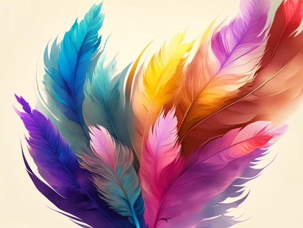 un grupo de plumas de colores del arco iris