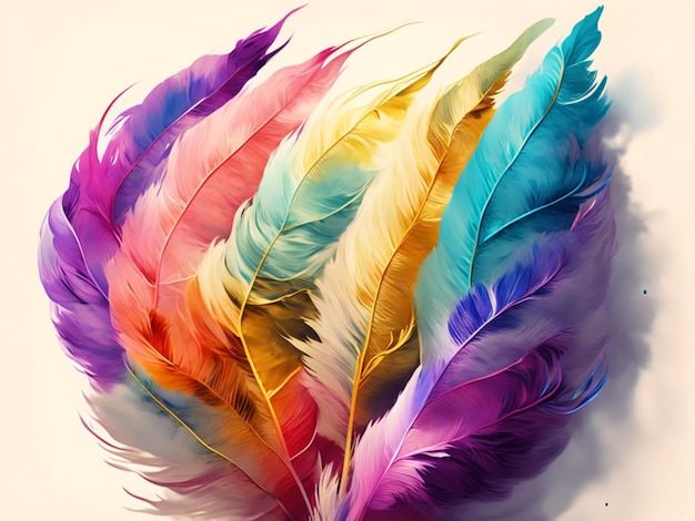 un grupo de plumas de colores del arco iris