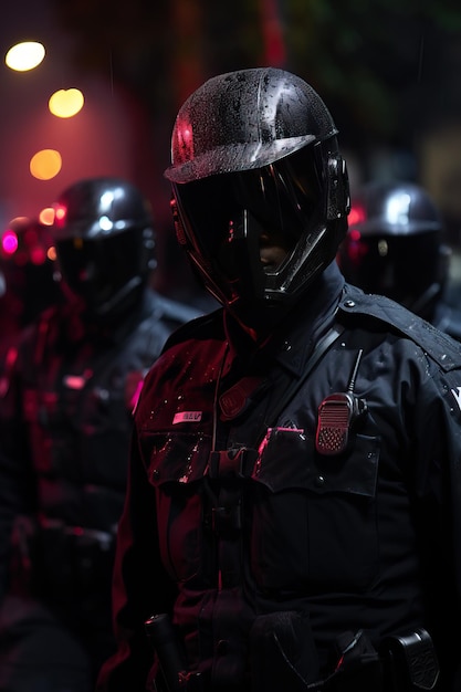 un grupo de policías con uniformes negros