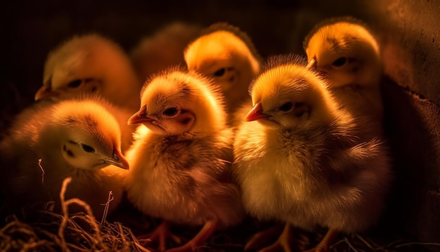 Un grupo de pollos en un nido.