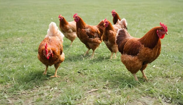 grupo de pollos pastando en un campo