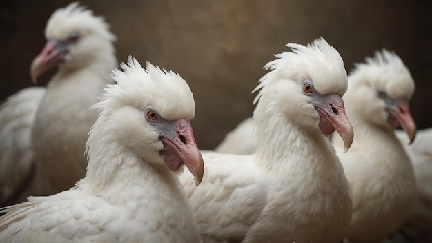 Foto un grupo de pollos con sus cabezas giradas hacia el lado