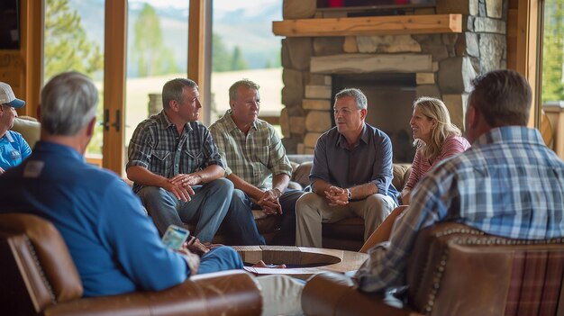 Foto un grupo de profesionales discutiendo estrategia durante un retiro de formación de equipos