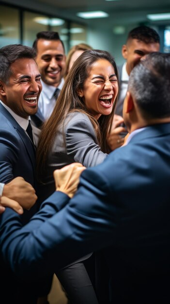 Foto un grupo de profesionales de las empresas celebra un proyecto exitoso