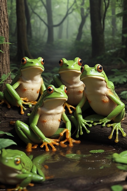 Un grupo de ranas Fotografía generada por Ai