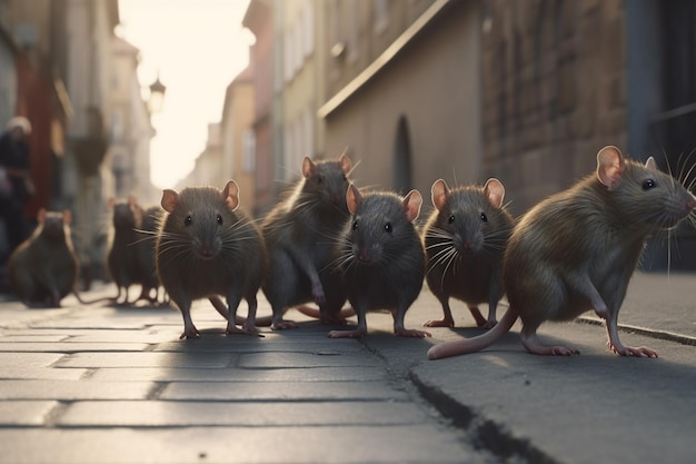 Un grupo de ratas en una calle.