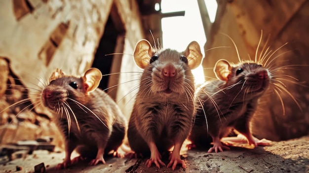 Foto un grupo de ratones reunidos en una gran roca