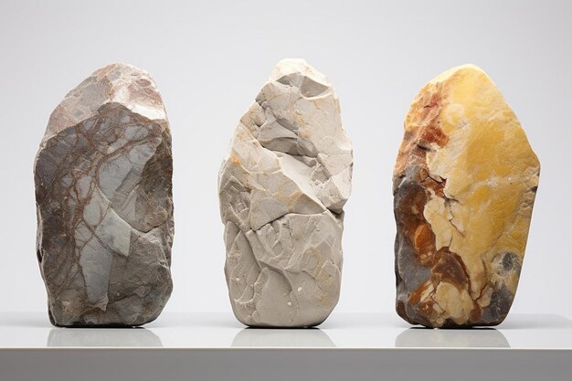 un grupo de rocas de diferentes colores están en una mesa.