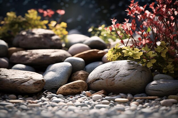 un grupo de rocas y plantas