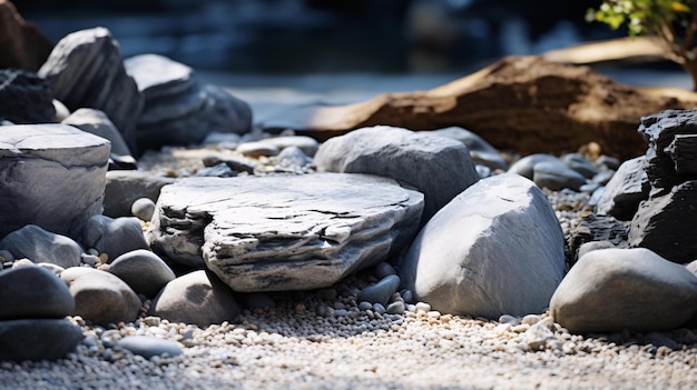 un grupo de rocas en una playa