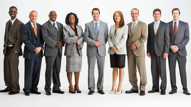 Foto un grupo de siete profesionales de negocios posan para una foto en un estudio