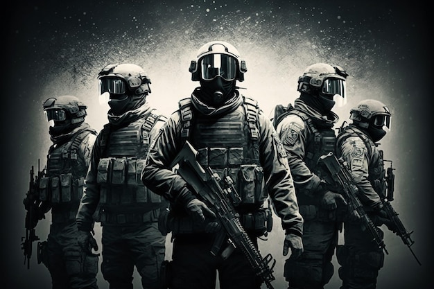 Un grupo de soldados del equipo SWAT del equipo.