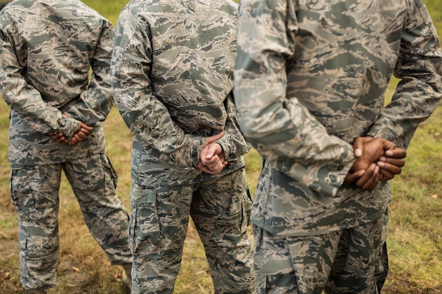 Grupo de soldados militares de pie en línea