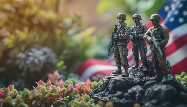 Foto un grupo de soldados de pie frente a una bandera