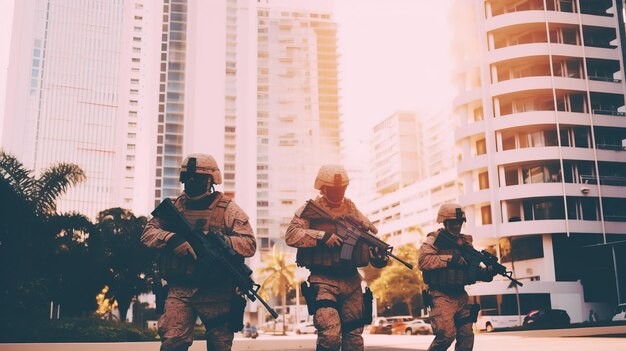 Foto un grupo de soldados en uniforme sosteniendo armas