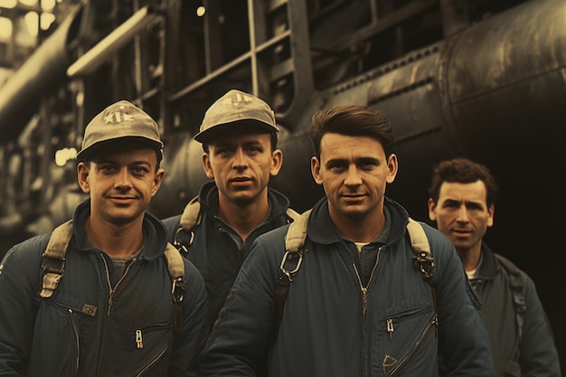 Grupo de submarinistas en uniforme de pie en la cubierta de un submarino IA generativa