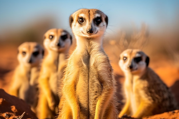 un grupo de suricatas parados en la tierra