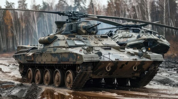 Foto un grupo de tanques que están en la tierra