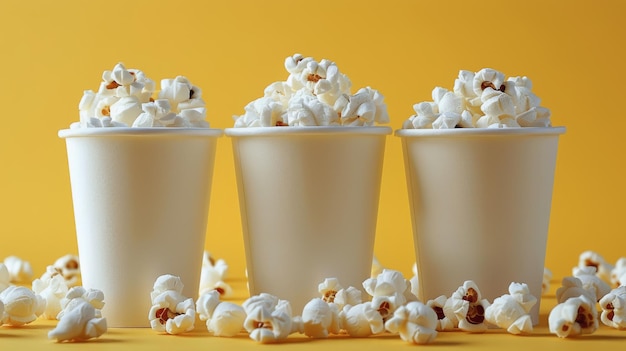 Grupo de tazas pequeñas llenas de palomitas de maíz