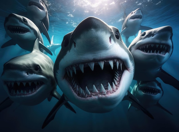 Foto un grupo de tiburones