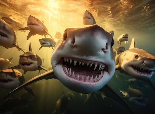Foto un grupo de tiburones