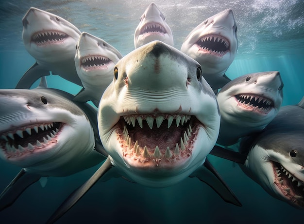 Foto un grupo de tiburones