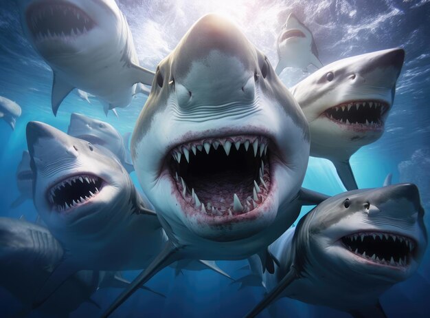 Foto un grupo de tiburones