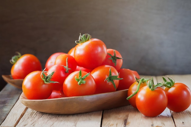 grupo de tomate rojo en una mesa de madera