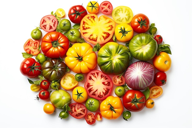 un grupo de tomates de diferentes colores