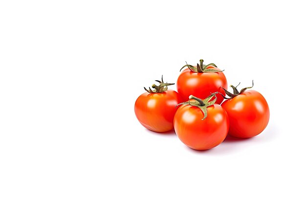 Un grupo de tomates rojos enteros frescos aislado sobre fondo blanco.