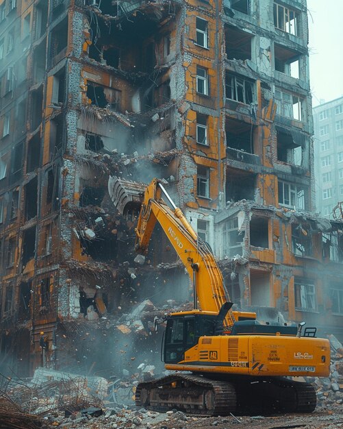 Foto un grupo de trabajadores de la construcción demoliendo el fondo