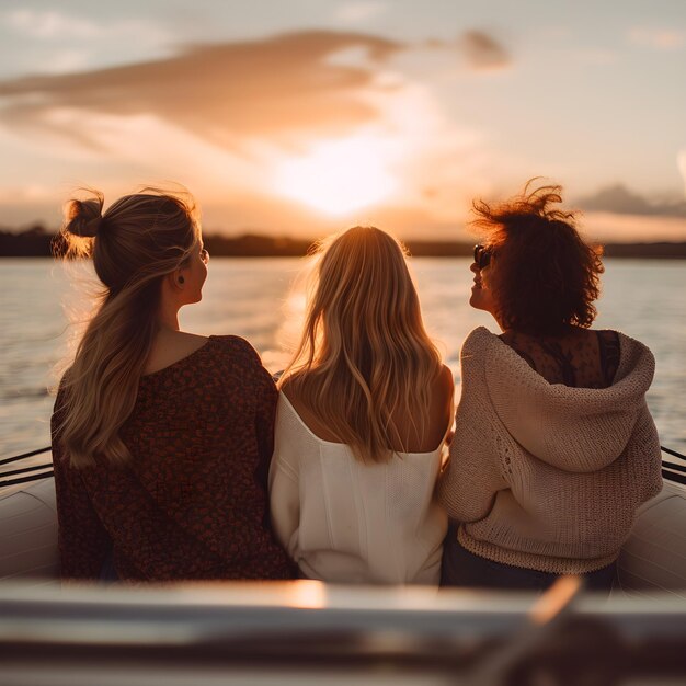 grupo de tres amigos admirando el horizonte