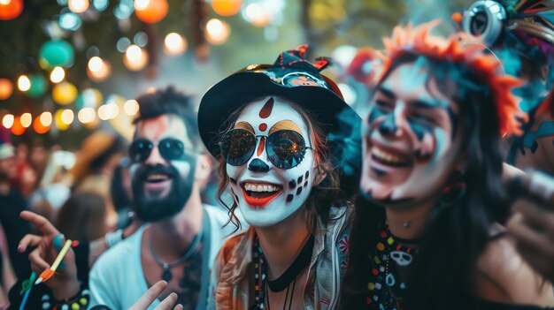 Un grupo de tres amigos posan para una foto en un festival de música