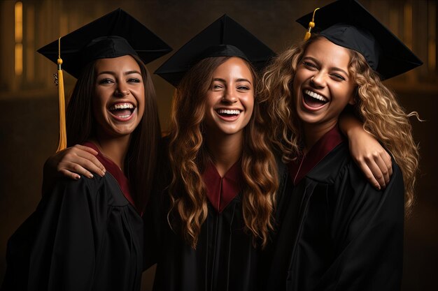 Foto un grupo de tres mujeres en vestidos de graduación
