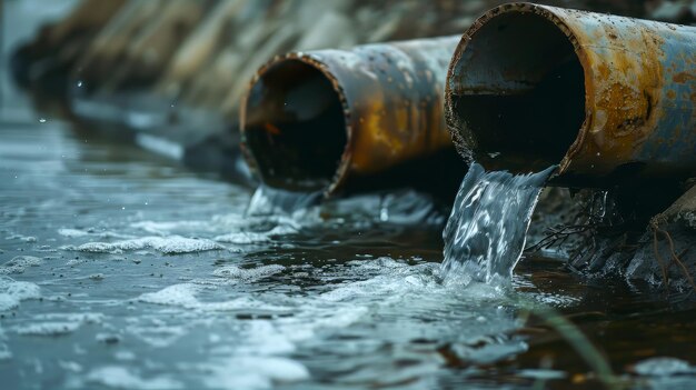 Foto grupo de tuberías sumergidas en agua