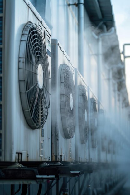 Grupo de unidades de aire acondicionado en la azotea del edificio ideal para el uso en la industria de HVAC