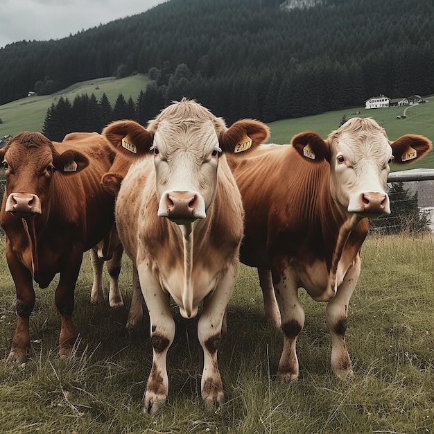 Un grupo de vacas está parado en un campo.