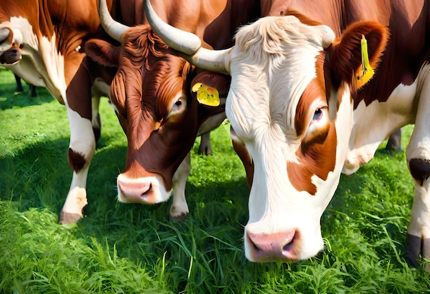 Foto un grupo de vacas con una etiqueta en su oreja